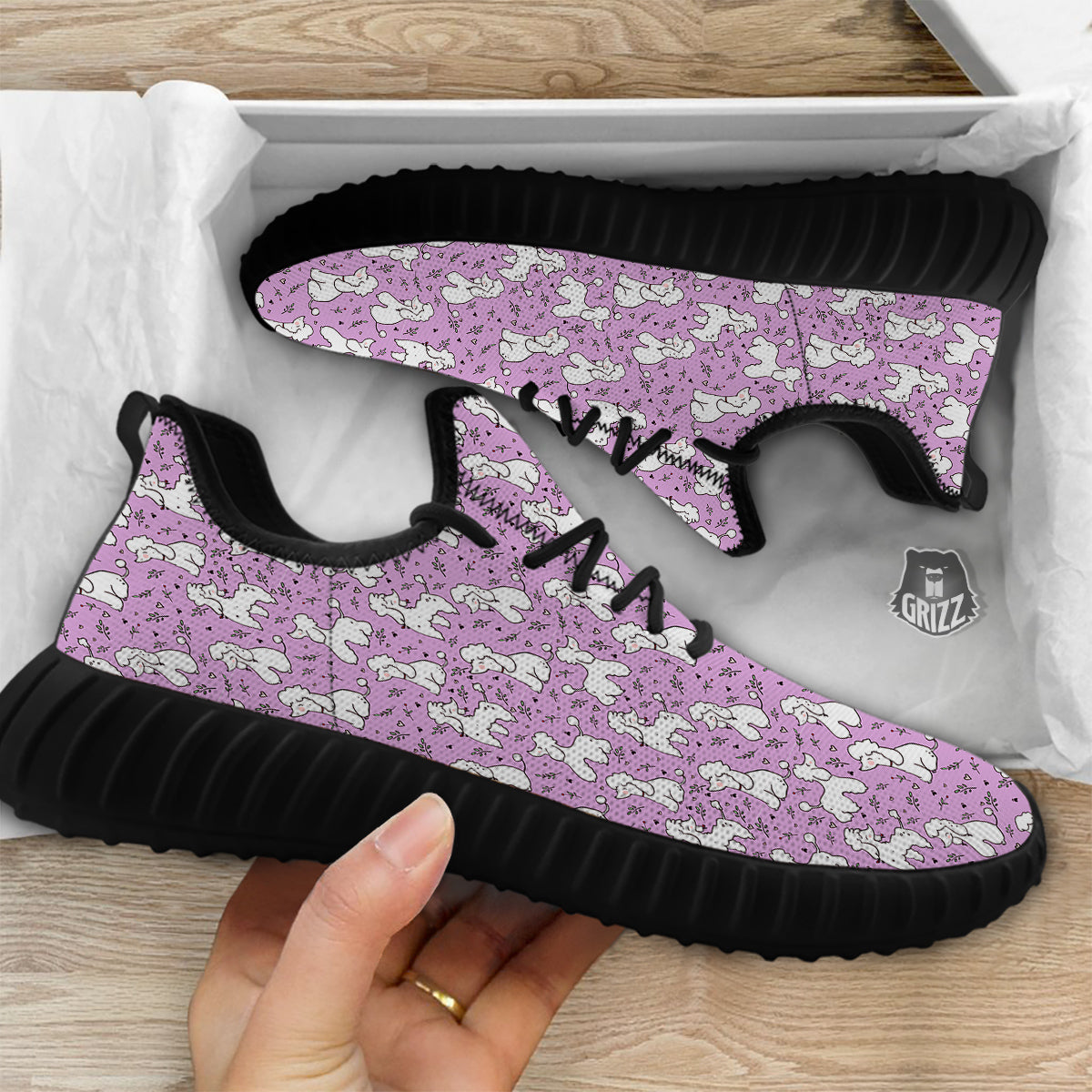 Poodle Cute Print Pattern Black Walking Shoes-grizzshop