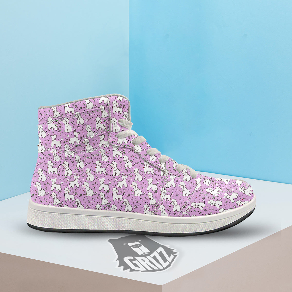 Poodle Cute Print Pattern High Top Sneakers-grizzshop