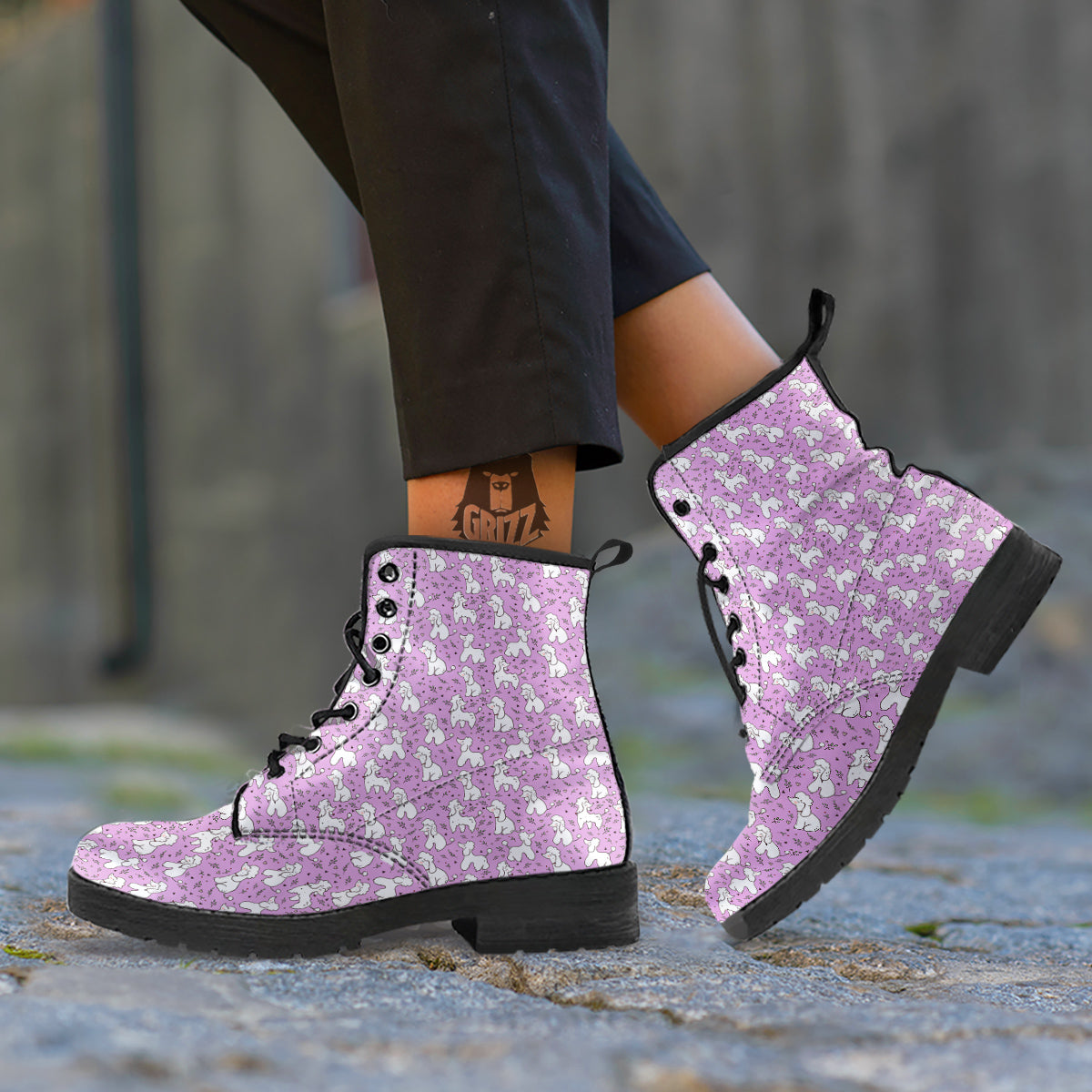 Poodle Cute Print Pattern Leather Boots-grizzshop