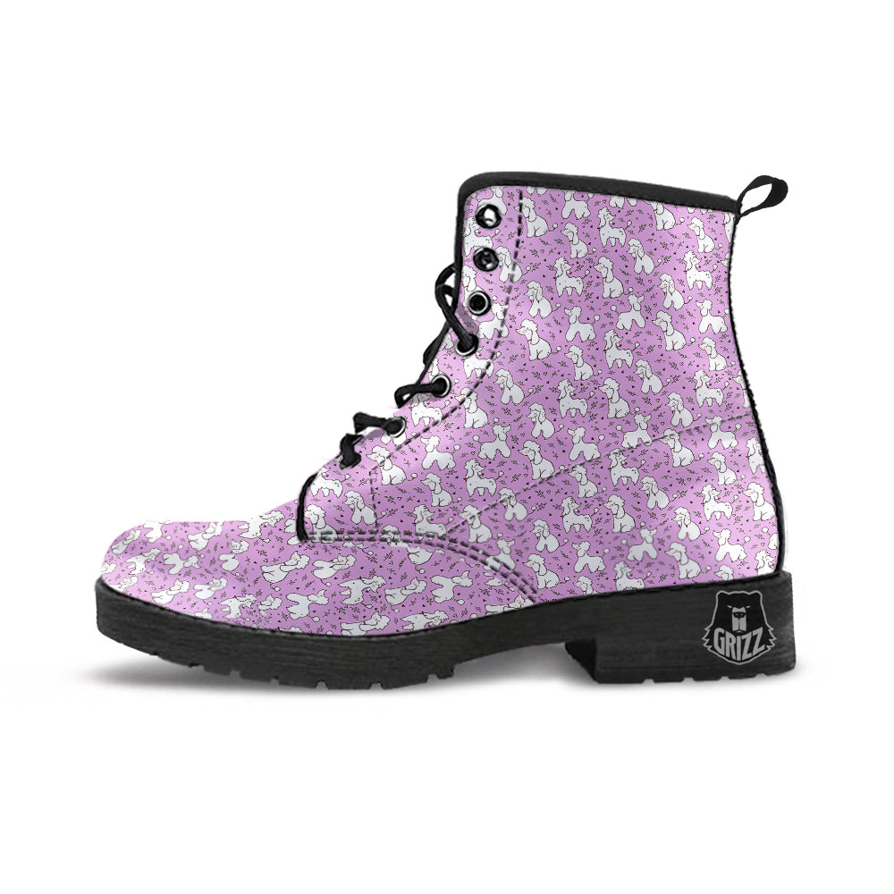 Poodle Cute Print Pattern Leather Boots-grizzshop