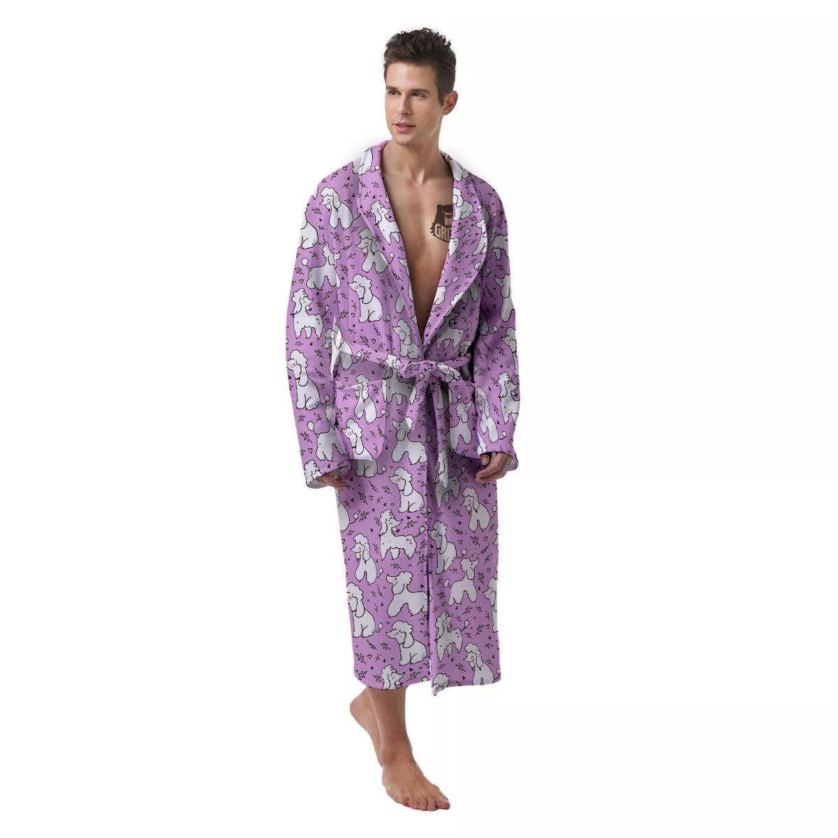 Poodle Cute Print Pattern Men's Robe-grizzshop