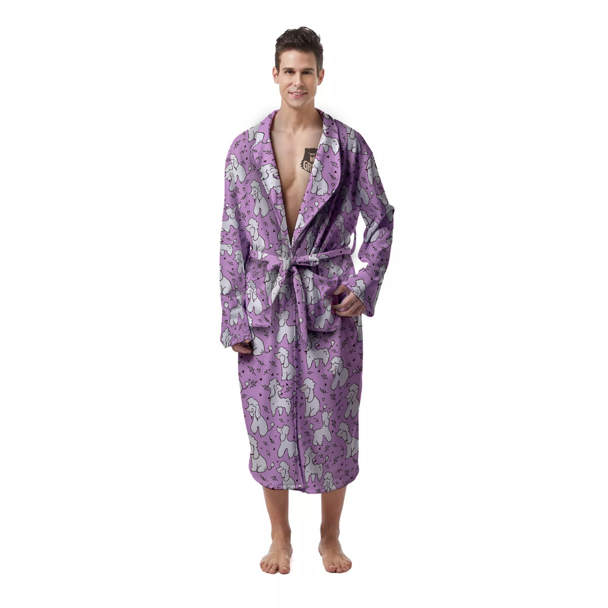 Poodle Cute Print Pattern Men's Robe-grizzshop