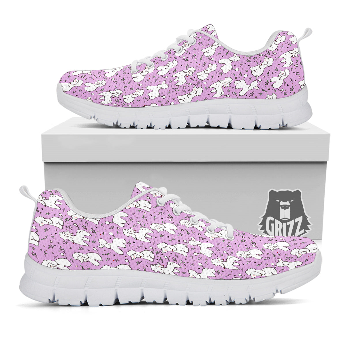 Poodle Cute Print Pattern White Sneaker-grizzshop