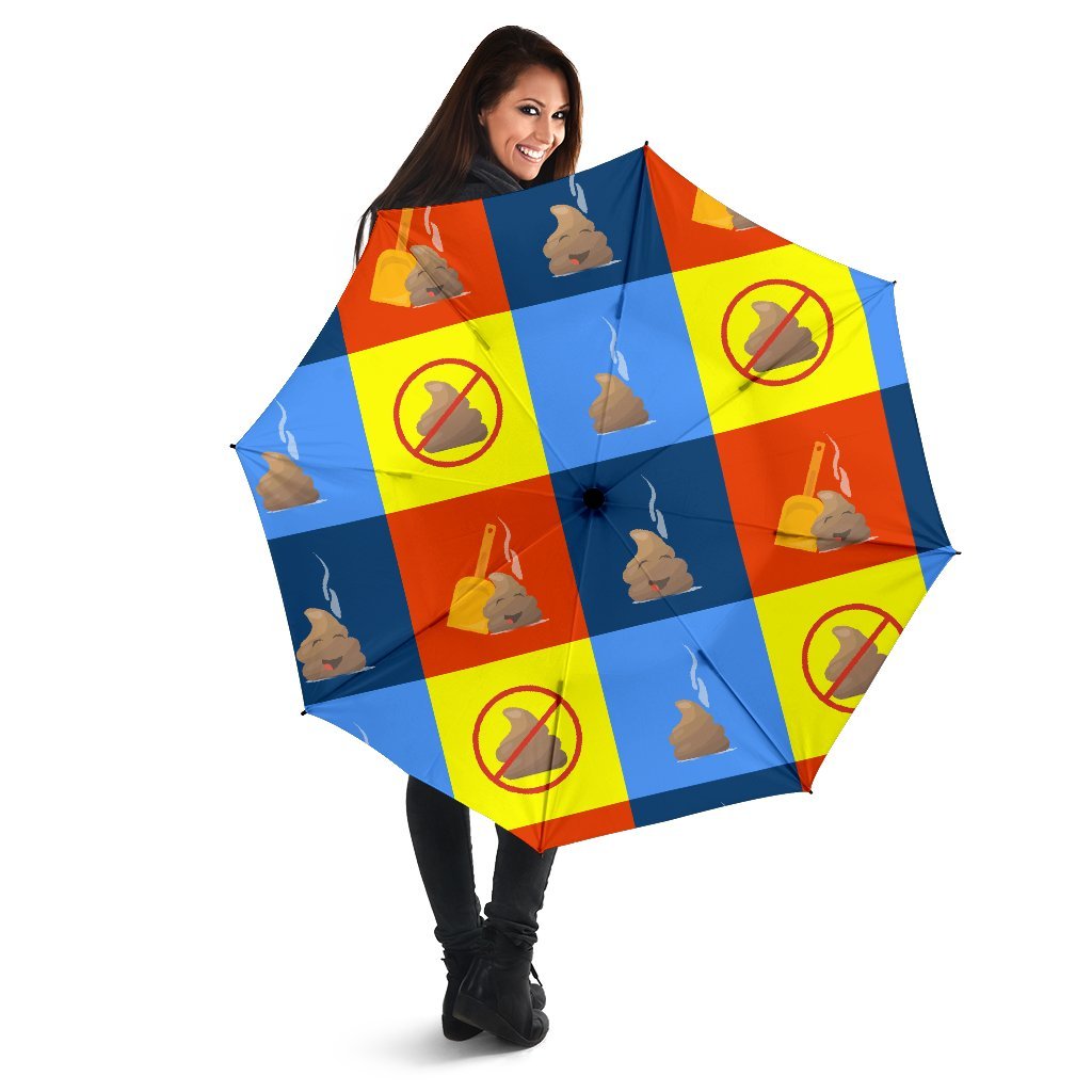 Poop Emoji Pattern Print Automatic Foldable Umbrella-grizzshop