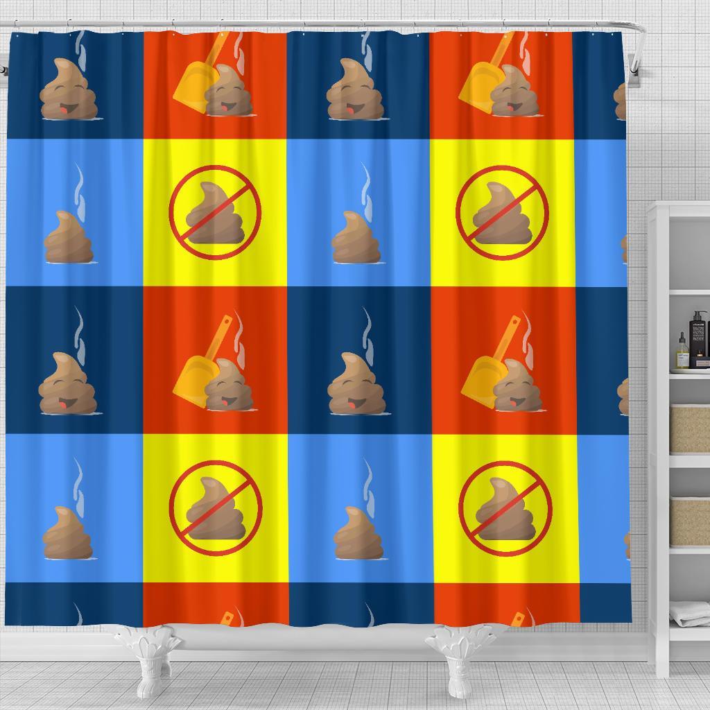 Poop Emoji Pattern Print Bathroom Shower Curtain-grizzshop