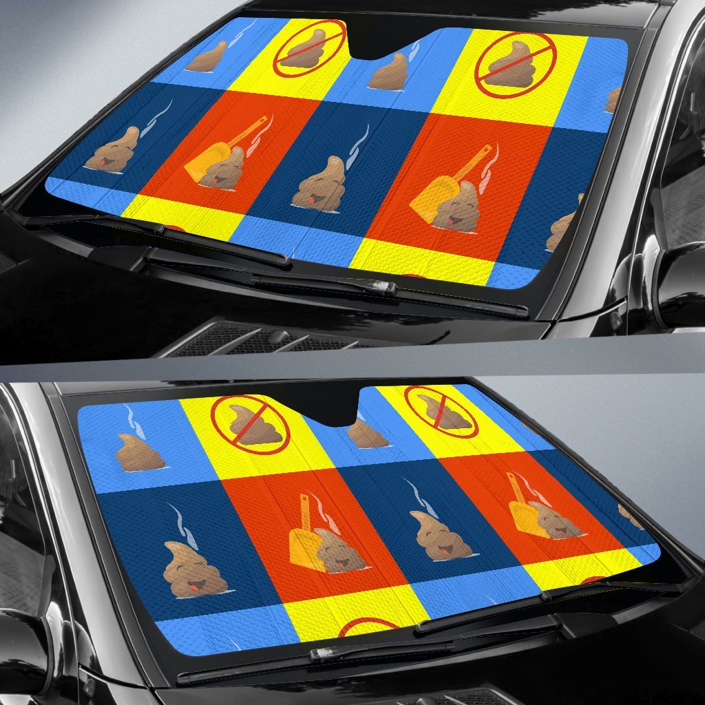 Poop Emoji Pattern Print Car Sun Shade-grizzshop
