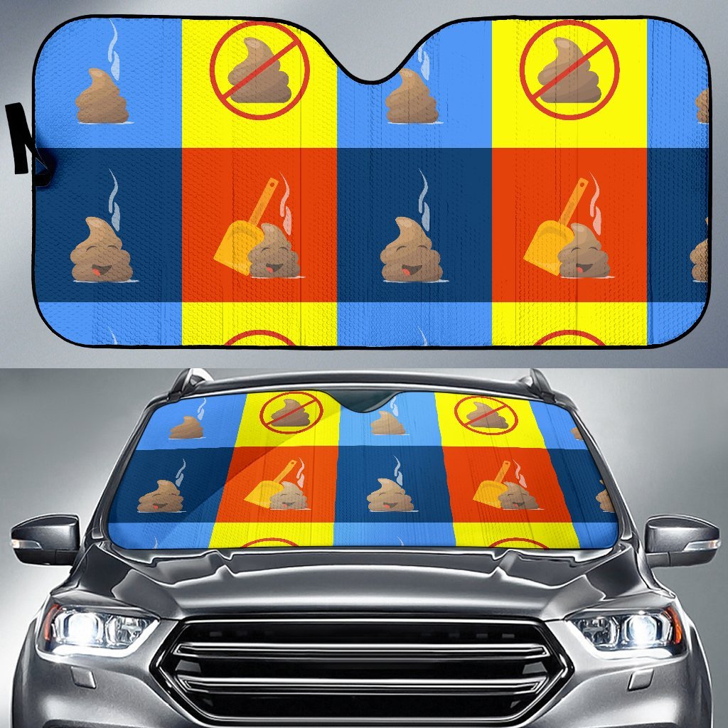 Poop Emoji Pattern Print Car Sun Shade-grizzshop