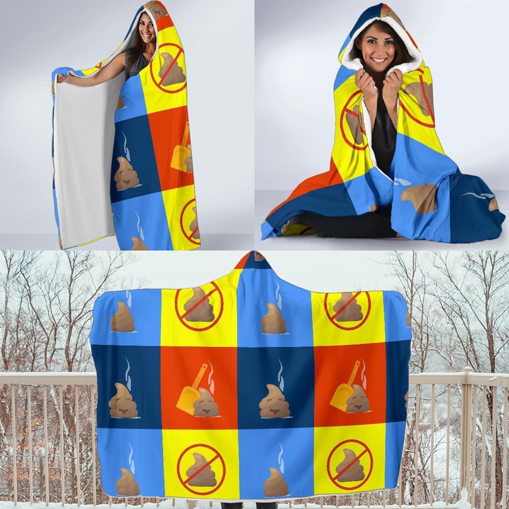 Poop Emoji Pattern Print Hooded Blanket-grizzshop