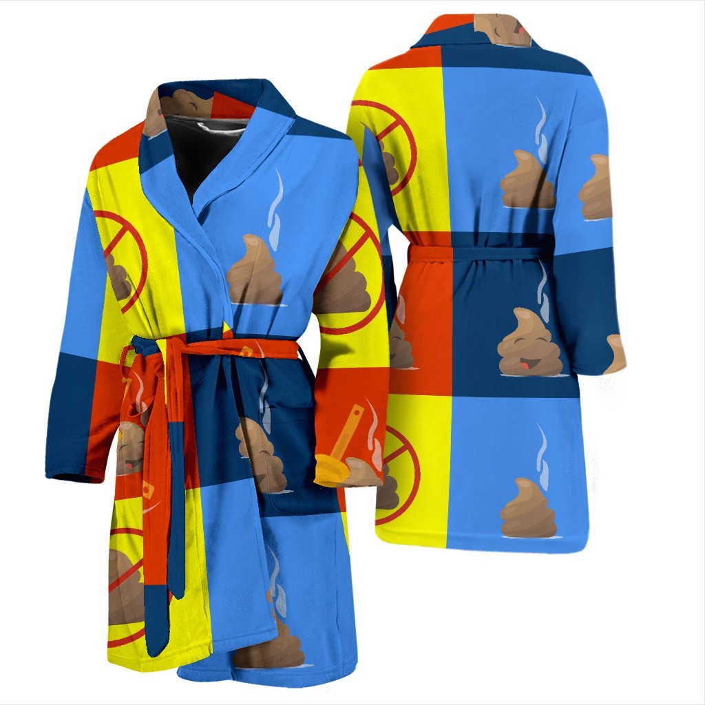 Poop Emoji Pattern Print Men Long Robe-grizzshop