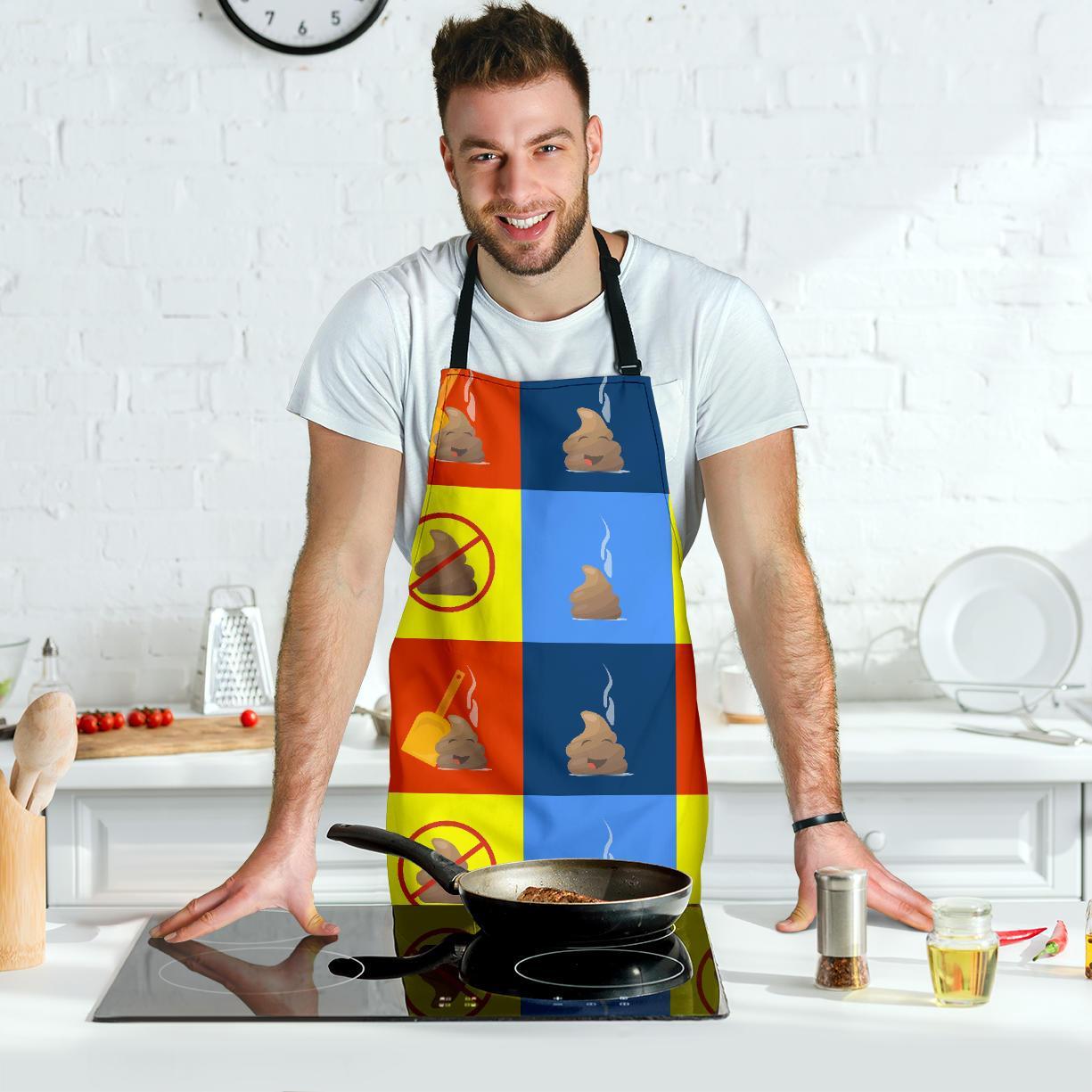 Poop Emoji Pattern Print Men's Apron-grizzshop