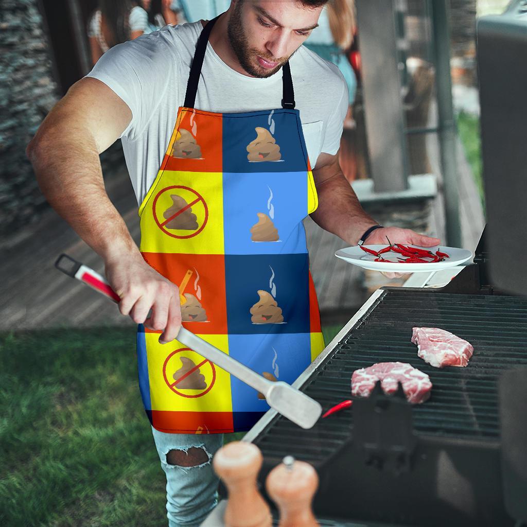 Poop Emoji Pattern Print Men's Apron-grizzshop