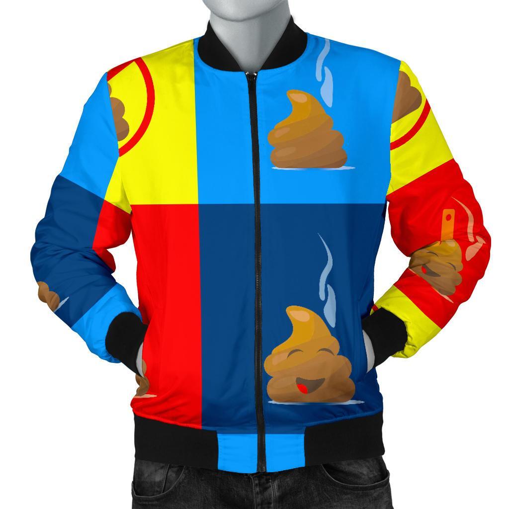 Poop Emoji Pattern Print Men's Bomber Jacket-grizzshop