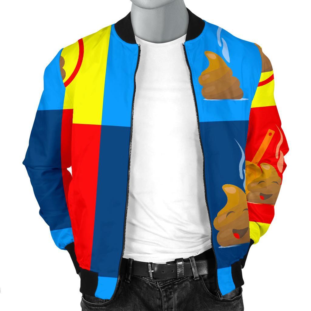 Poop Emoji Pattern Print Men's Bomber Jacket-grizzshop