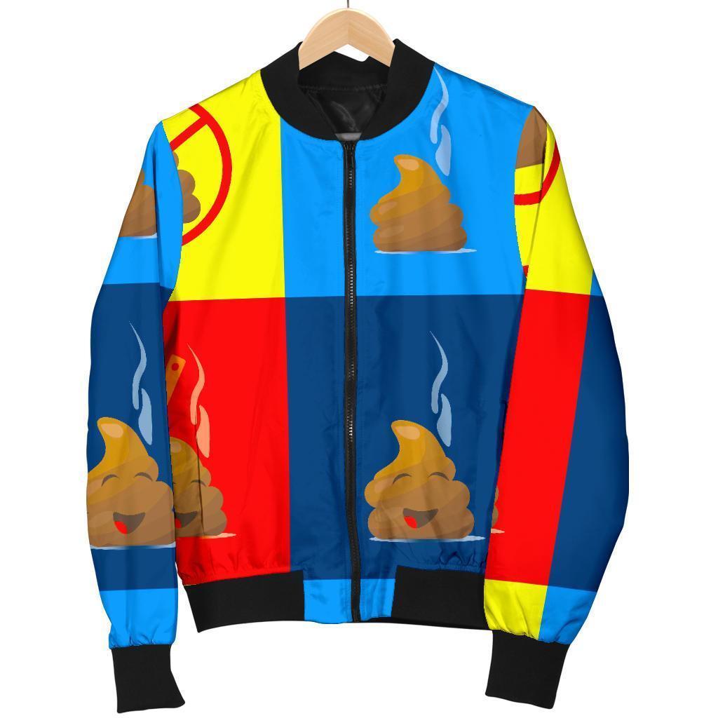 Poop Emoji Pattern Print Men's Bomber Jacket-grizzshop