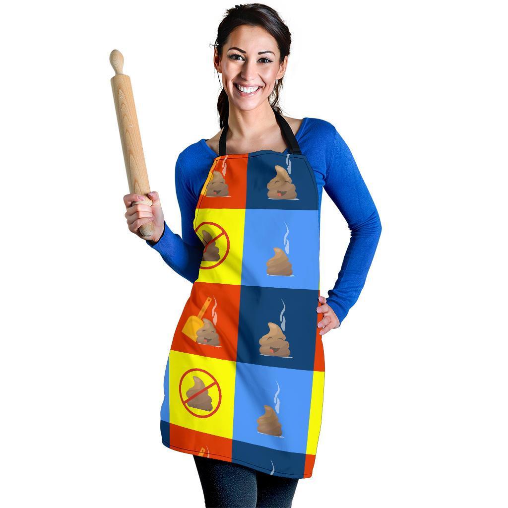 Poop Emoji Pattern Print Women's Apron-grizzshop