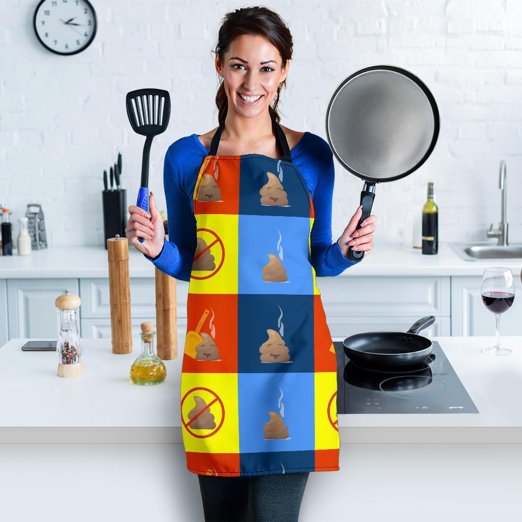 Poop Emoji Pattern Print Women's Apron-grizzshop