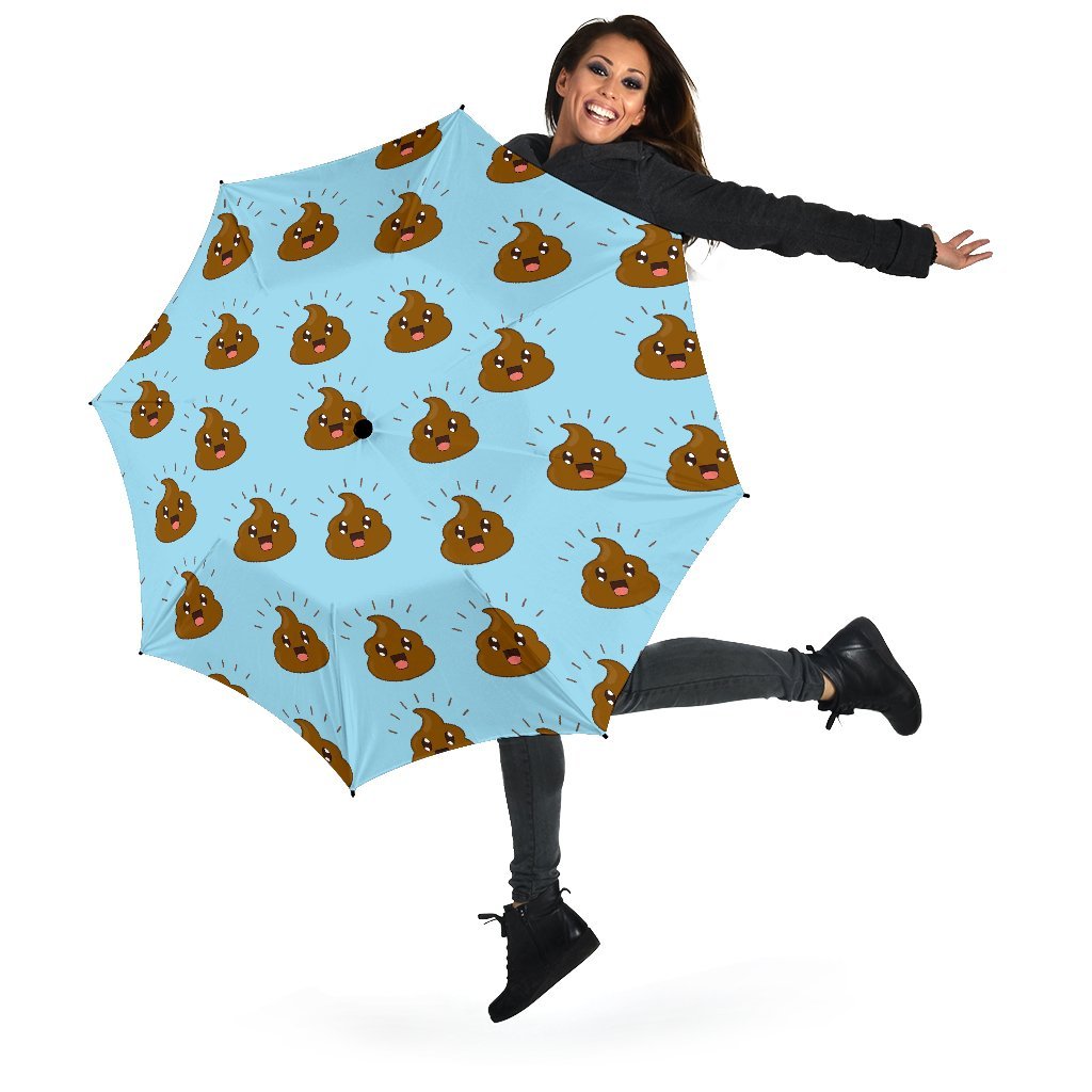 Poop Emoji Print Pattern Automatic Foldable Umbrella-grizzshop