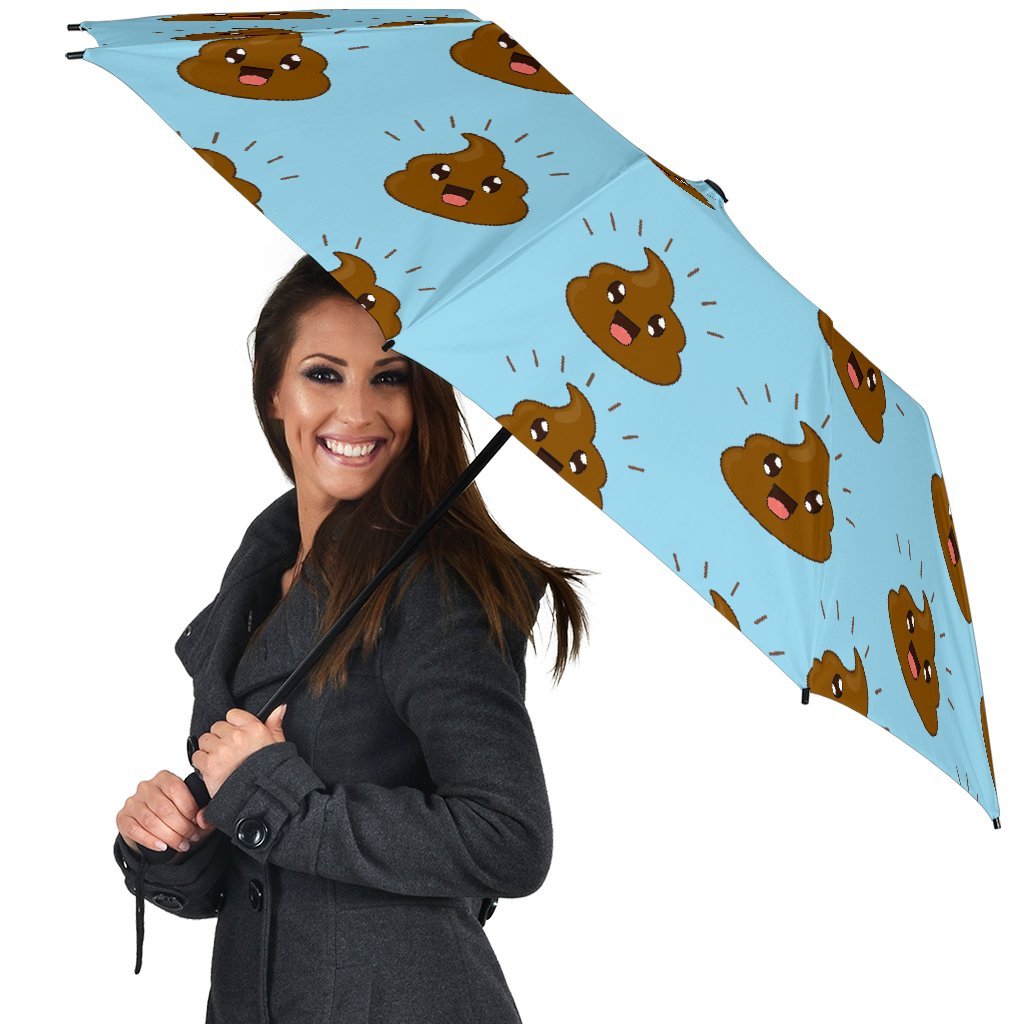 Poop Emoji Print Pattern Automatic Foldable Umbrella-grizzshop