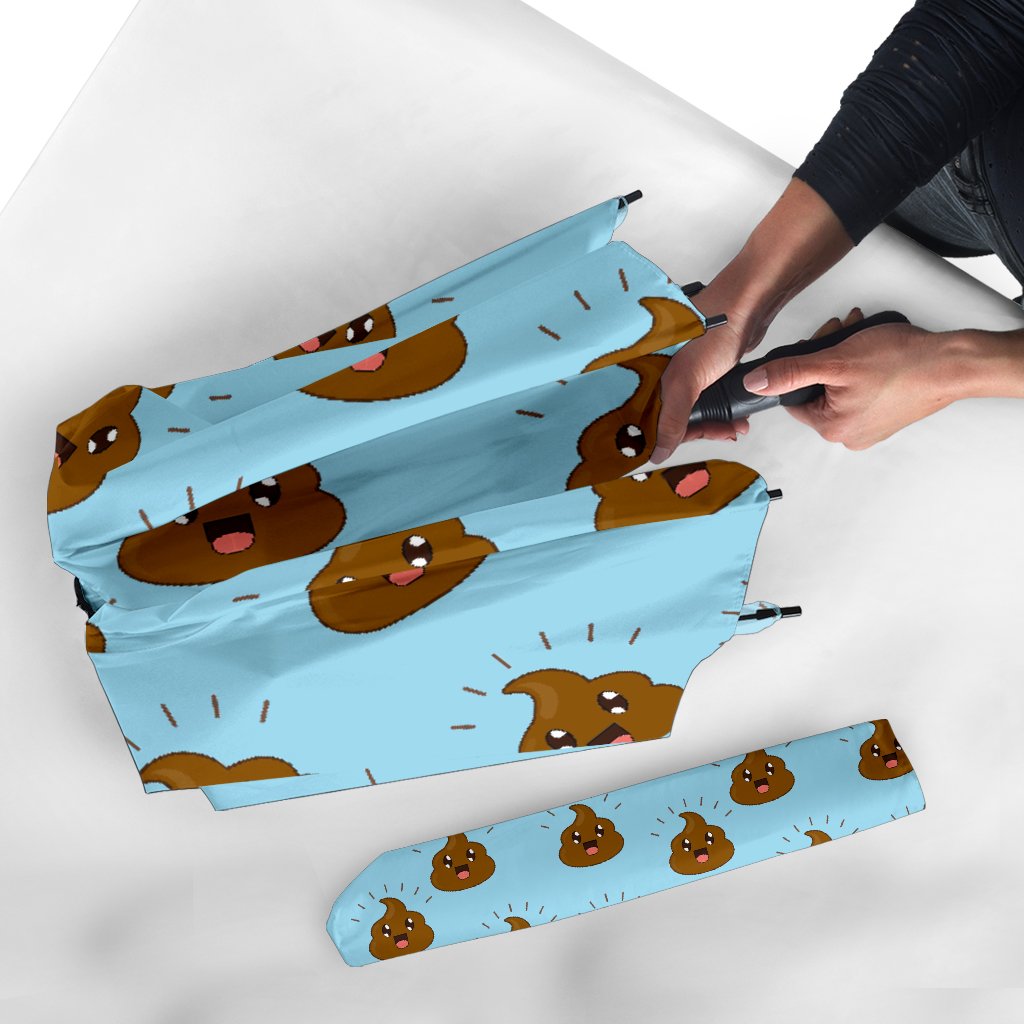 Poop Emoji Print Pattern Automatic Foldable Umbrella-grizzshop