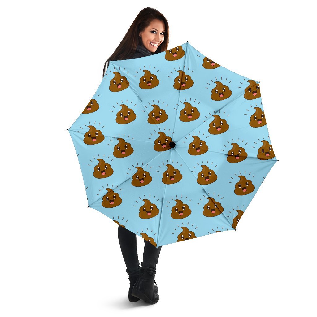 Poop Emoji Print Pattern Automatic Foldable Umbrella-grizzshop