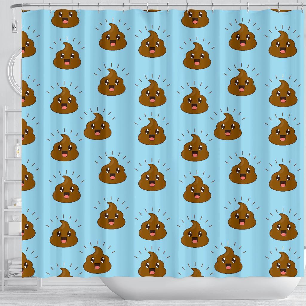 Poop Emoji Print Pattern Bathroom Shower Curtain-grizzshop