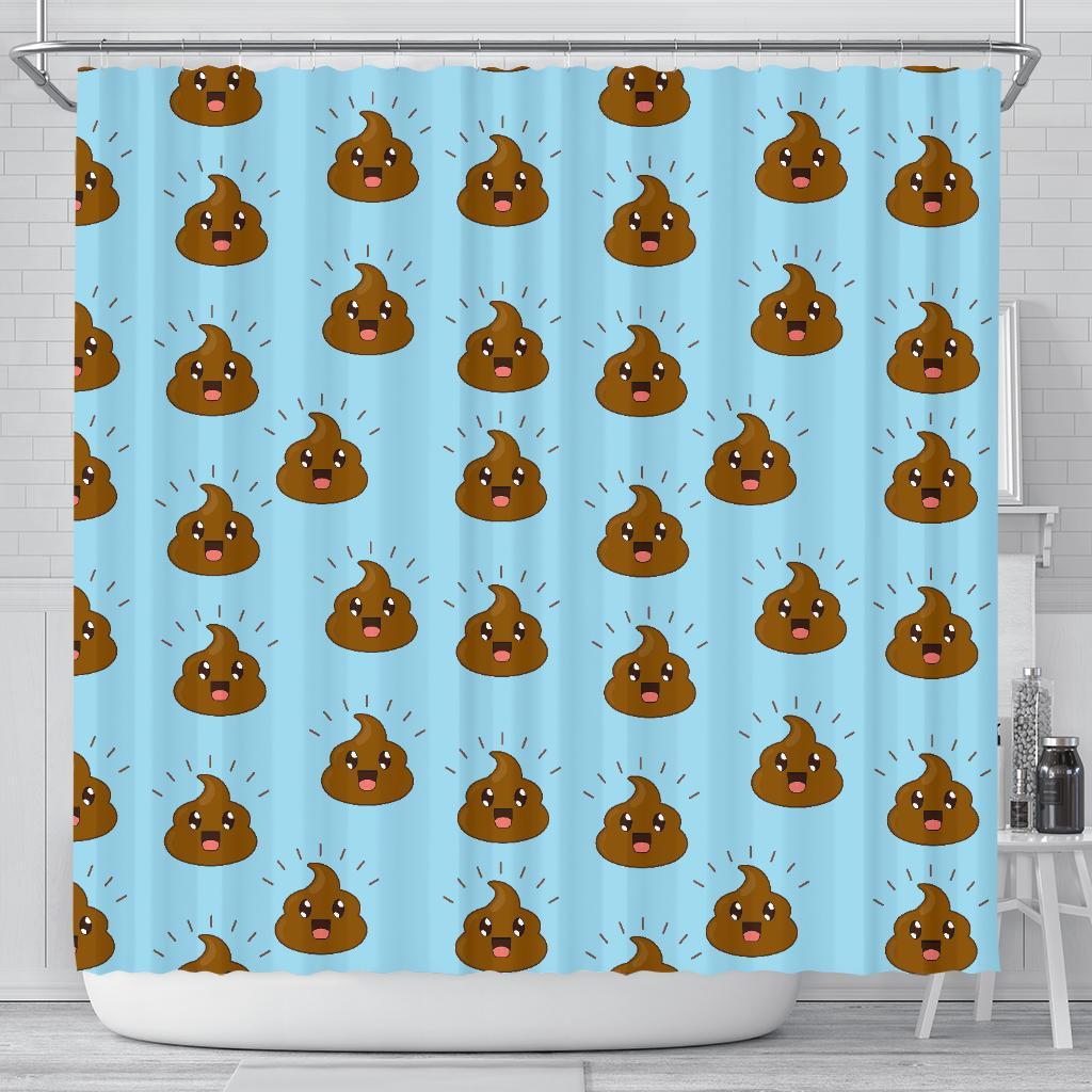 Poop Emoji Print Pattern Bathroom Shower Curtain-grizzshop