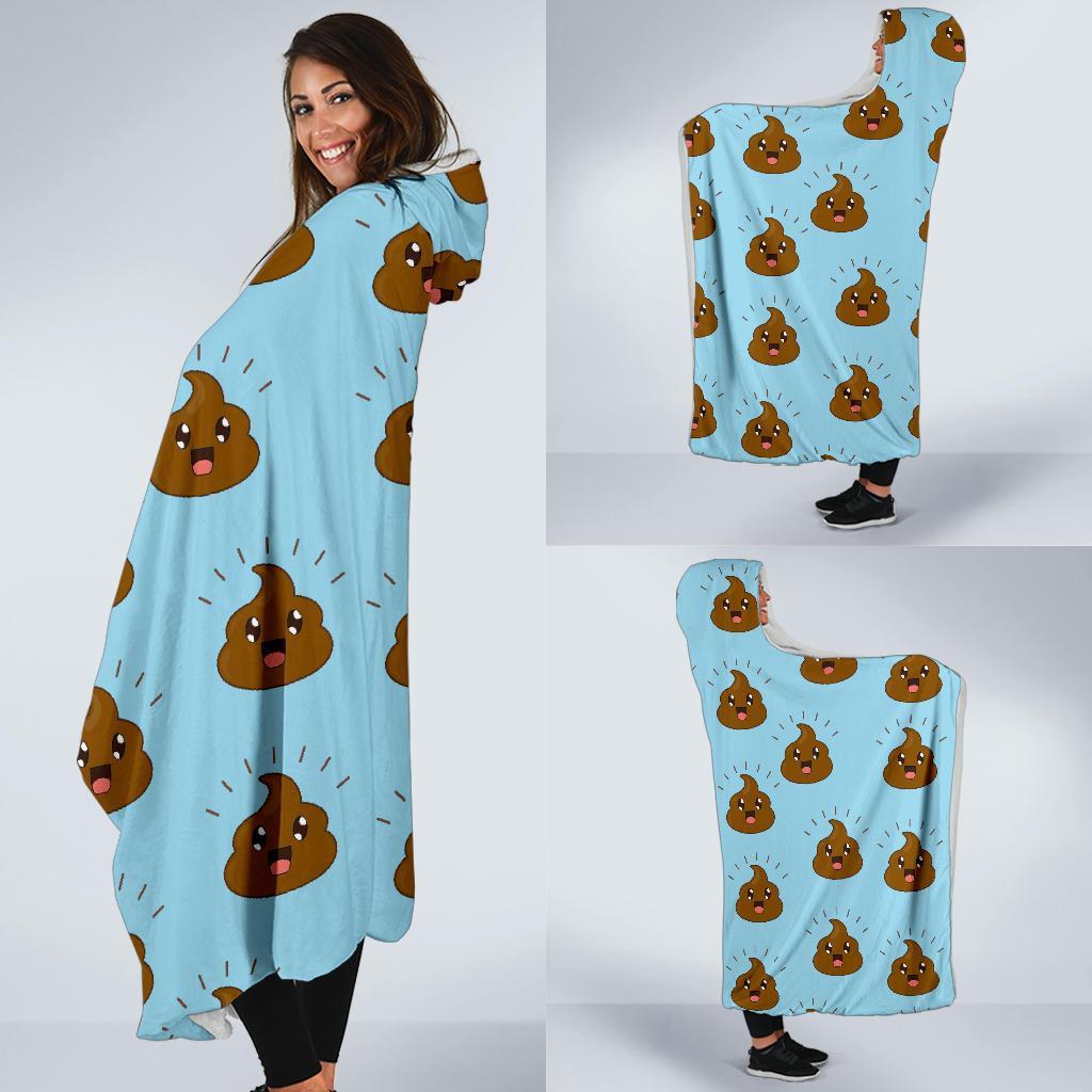 Poop Emoji Print Pattern Hooded Blanket-grizzshop