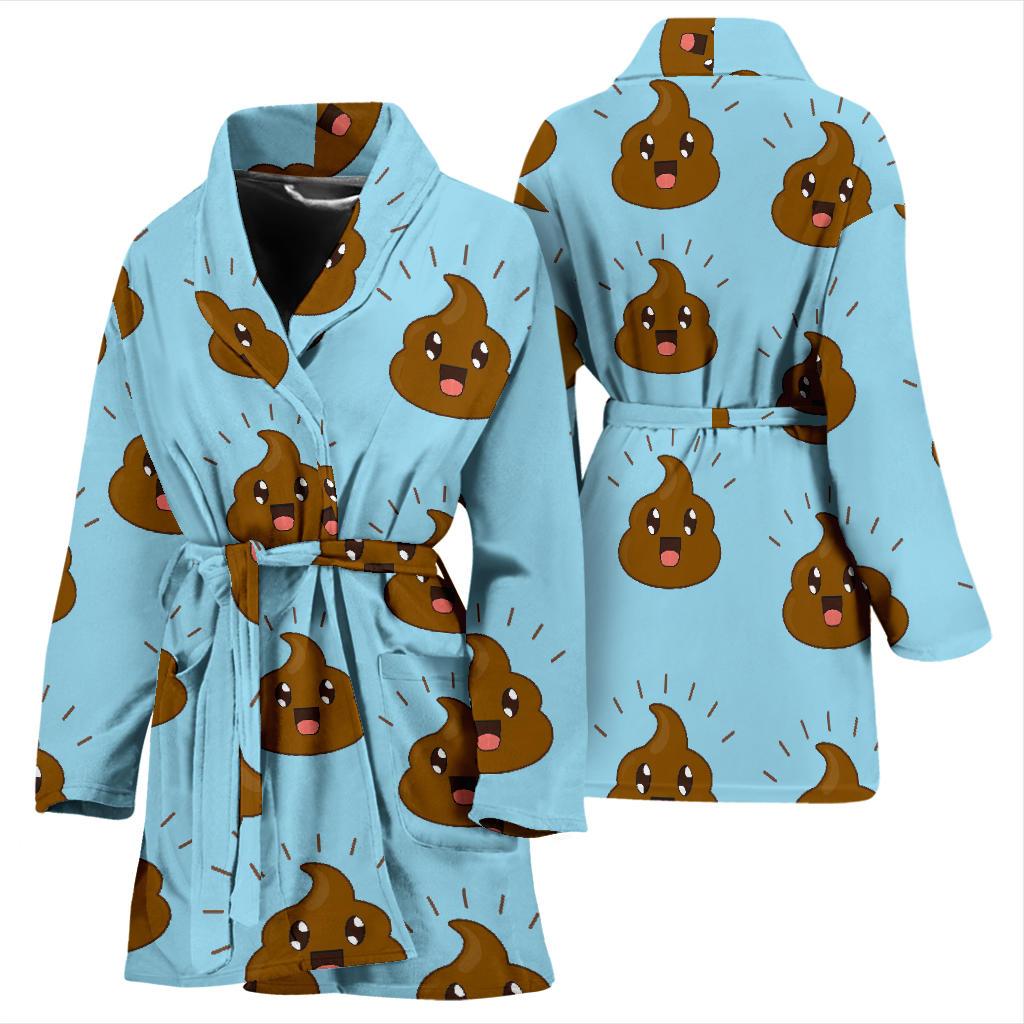 Poop Emoji Print Pattern Women Long Robe-grizzshop