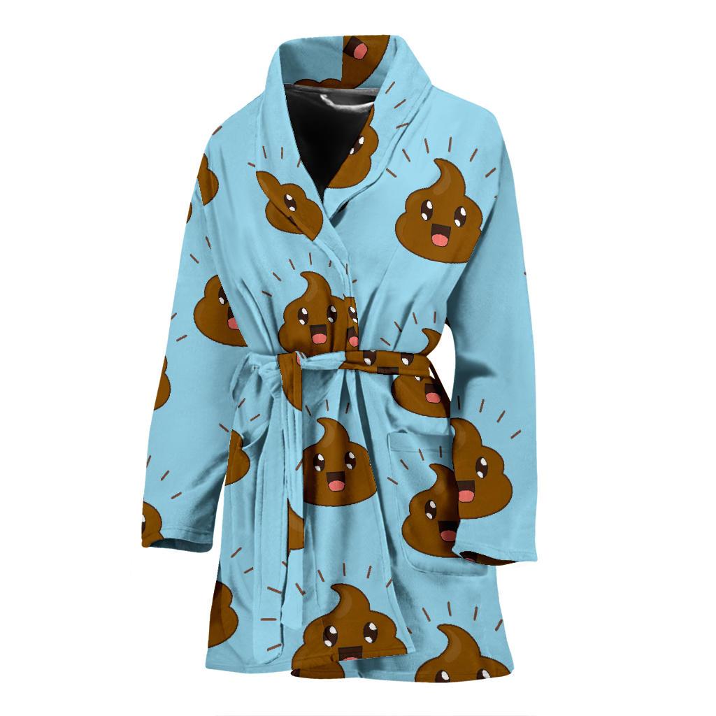 Poop Emoji Print Pattern Women Long Robe-grizzshop