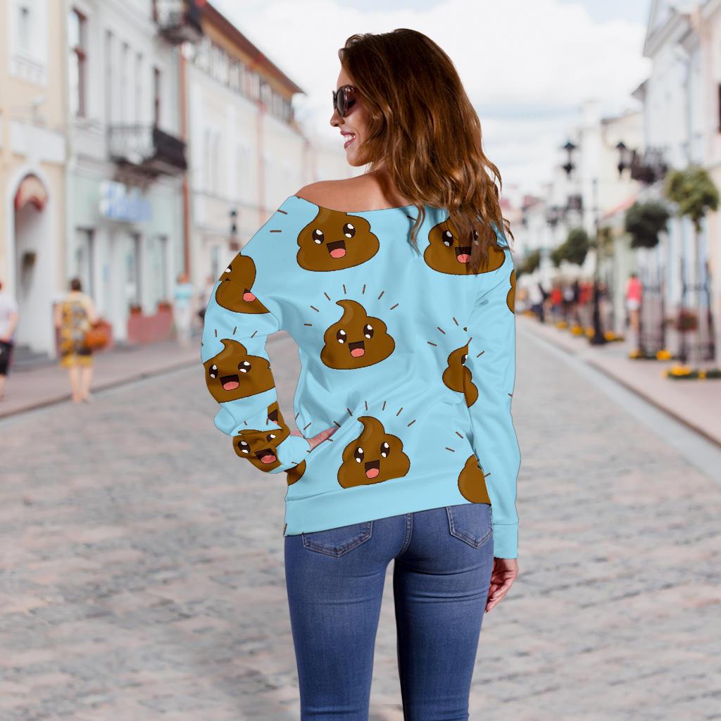 Poop Emoji Print Pattern Women Off Shoulder Sweatshirt-grizzshop