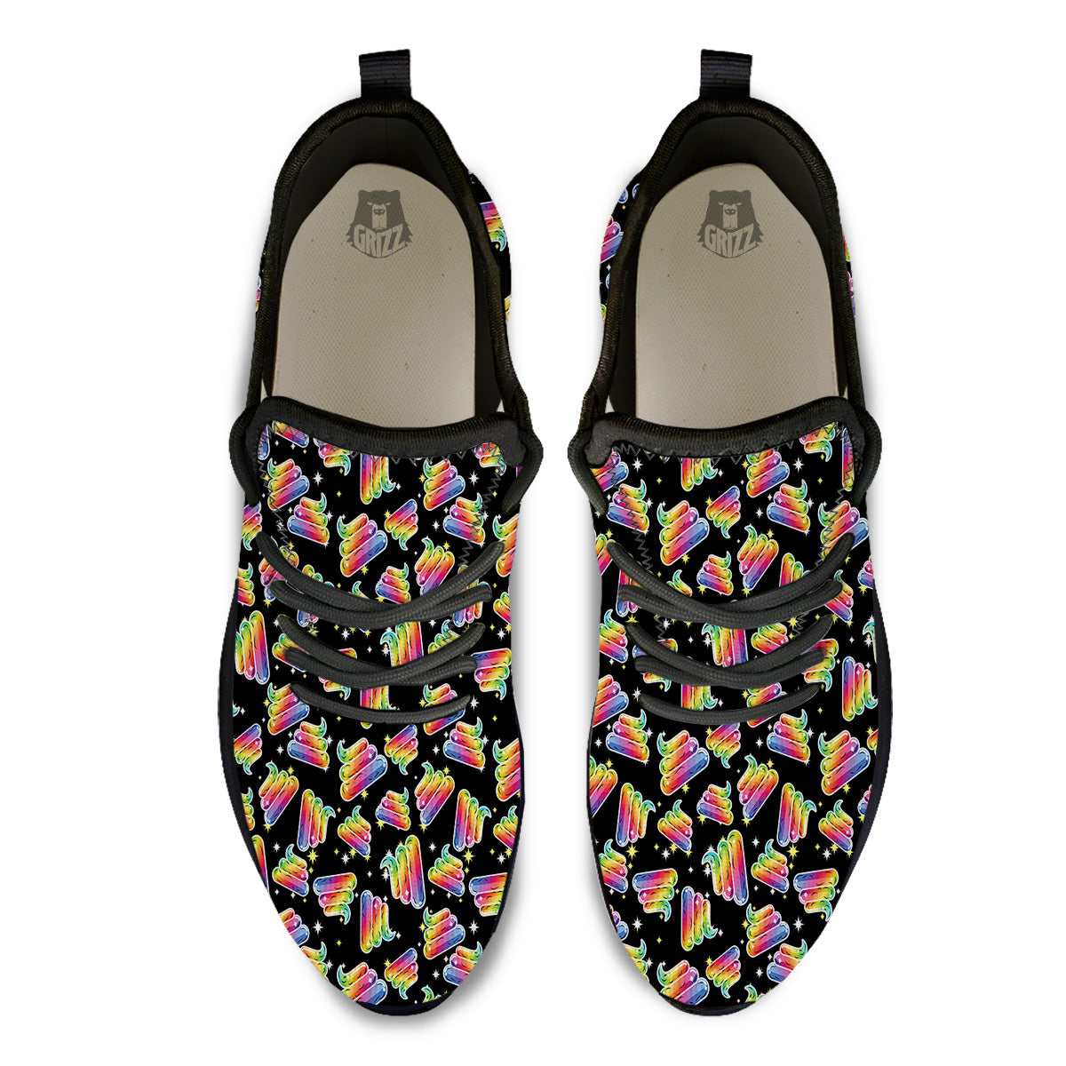 Poop Rainbow Cute Print Pattern Black Athletic Shoes-grizzshop