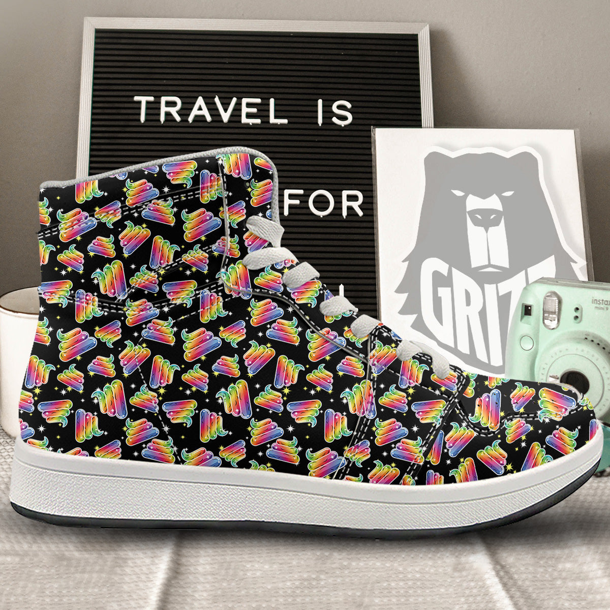 Poop Rainbow Cute Print Pattern High Top Sneakers-grizzshop