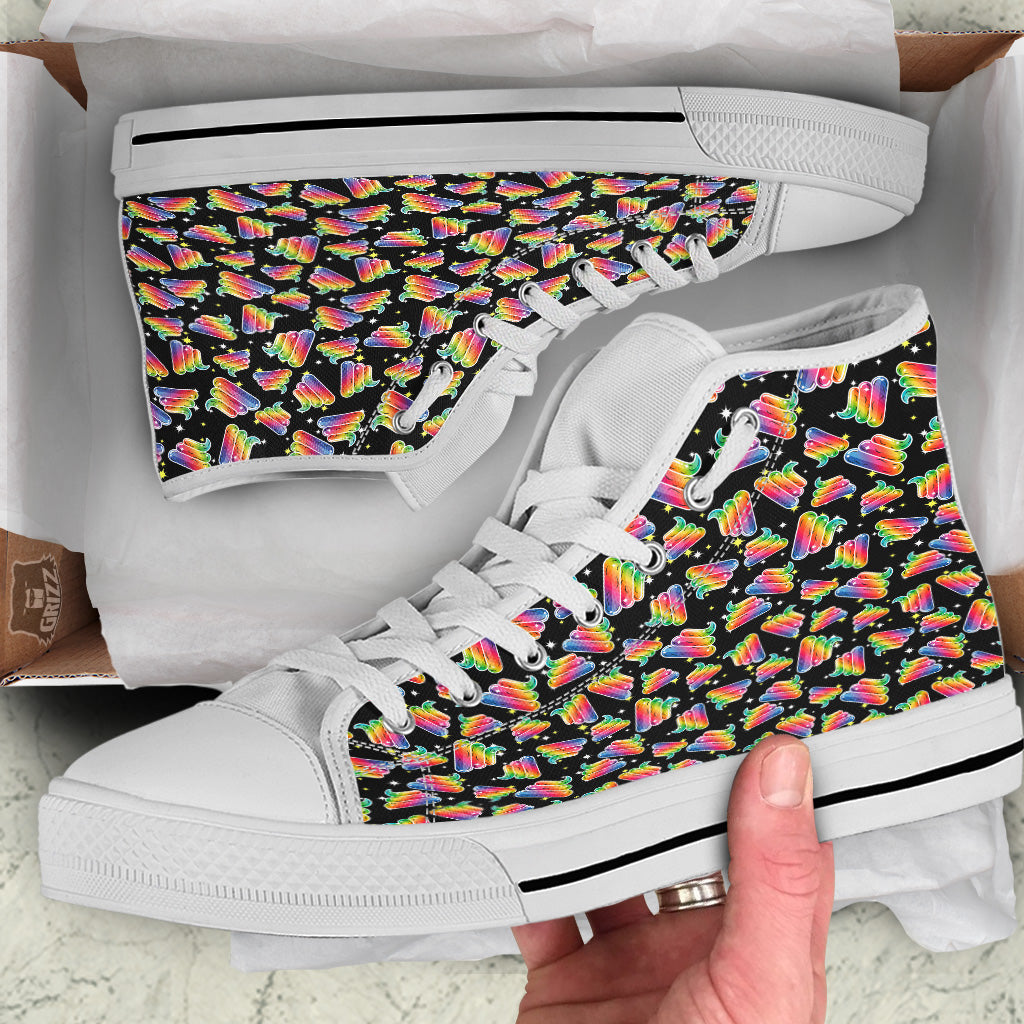 Poop Rainbow Cute Print Pattern White High Top Shoes-grizzshop