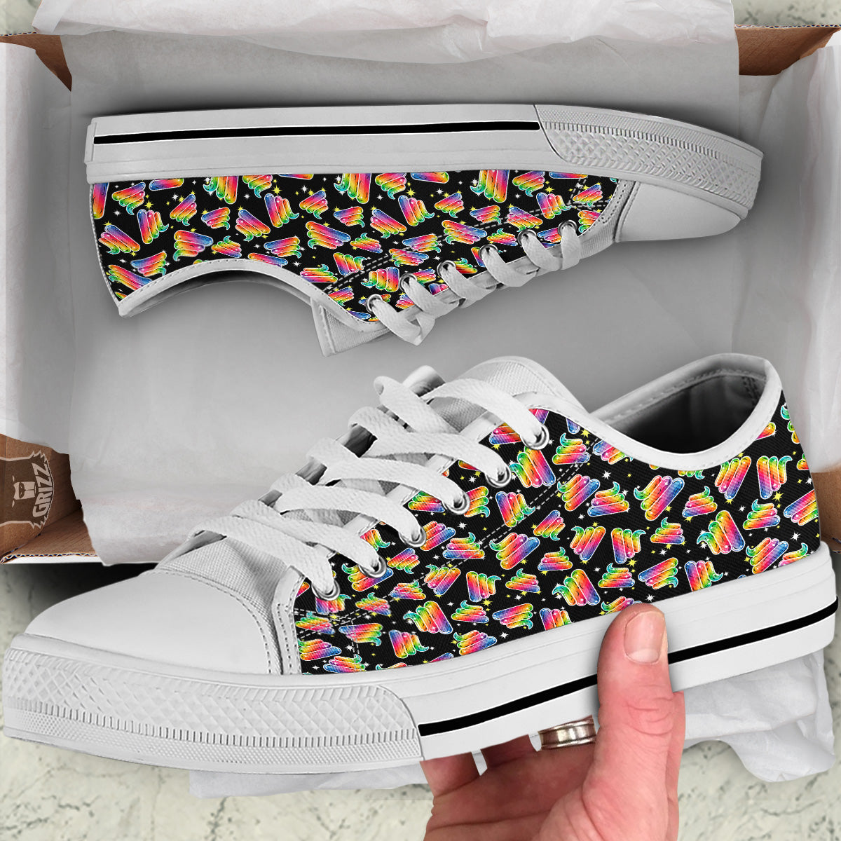 Poop Rainbow Cute Print Pattern White Low Top Shoes-grizzshop