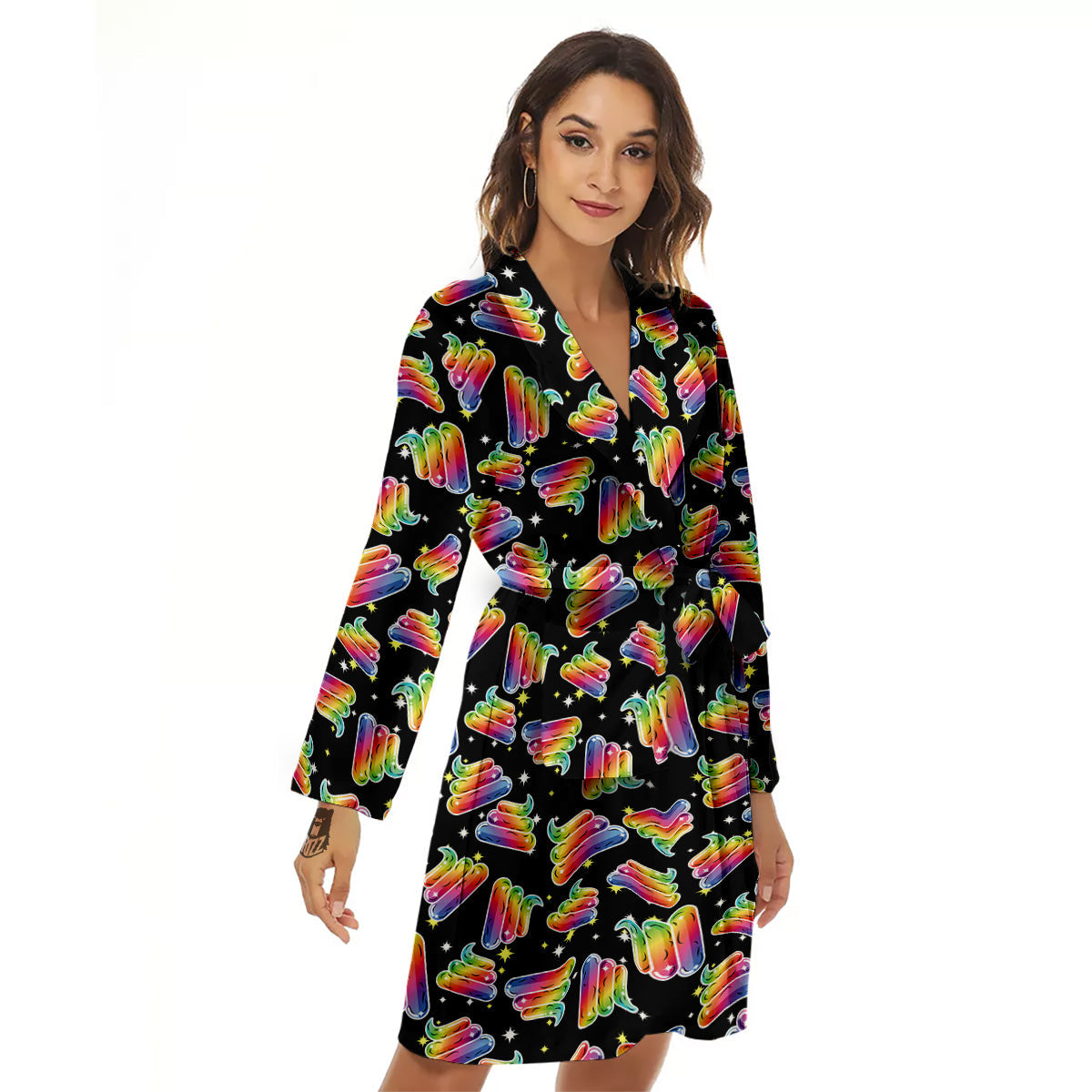 Poop Rainbow Cute Print Pattern Women's Robe-grizzshop