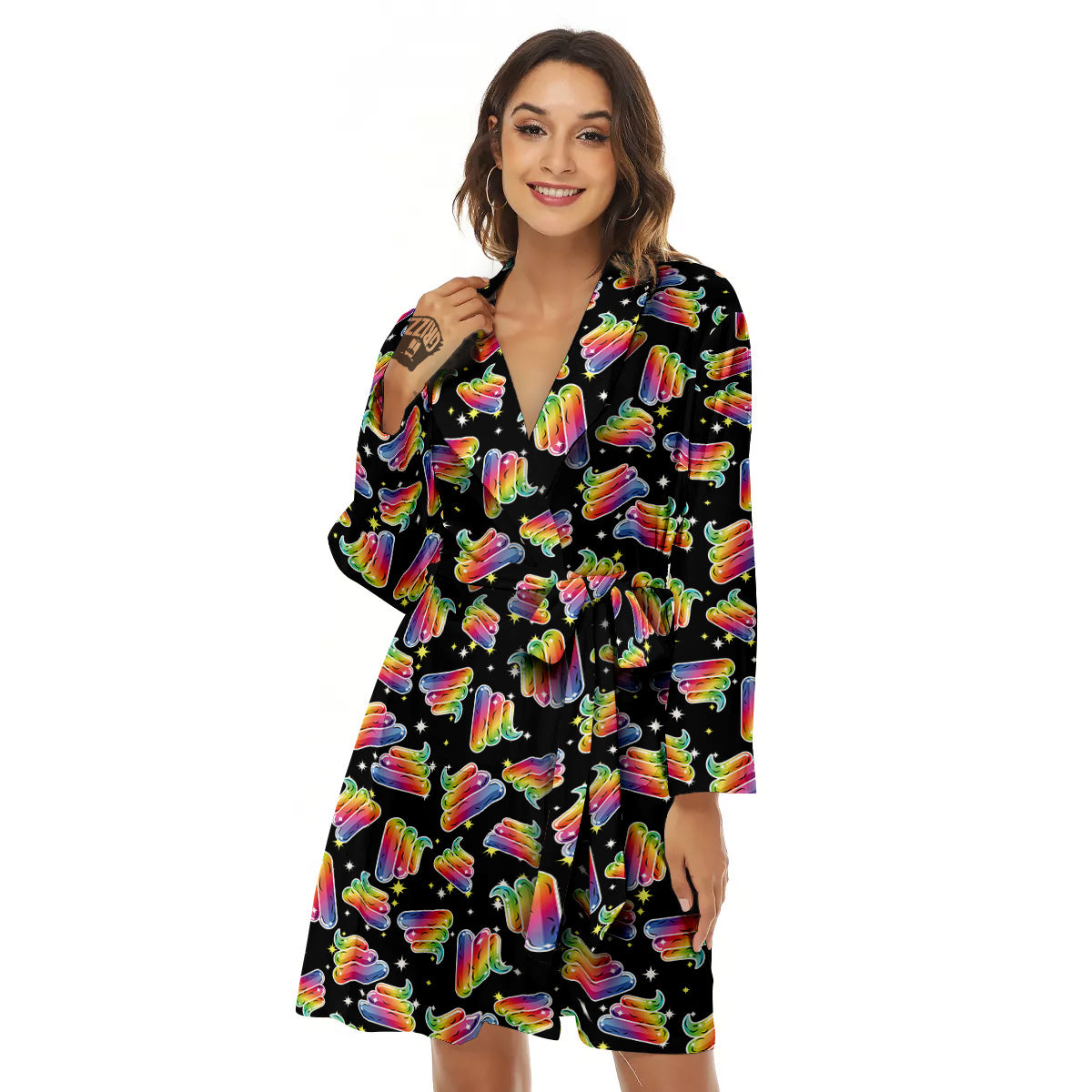 Poop Rainbow Cute Print Pattern Women's Robe-grizzshop