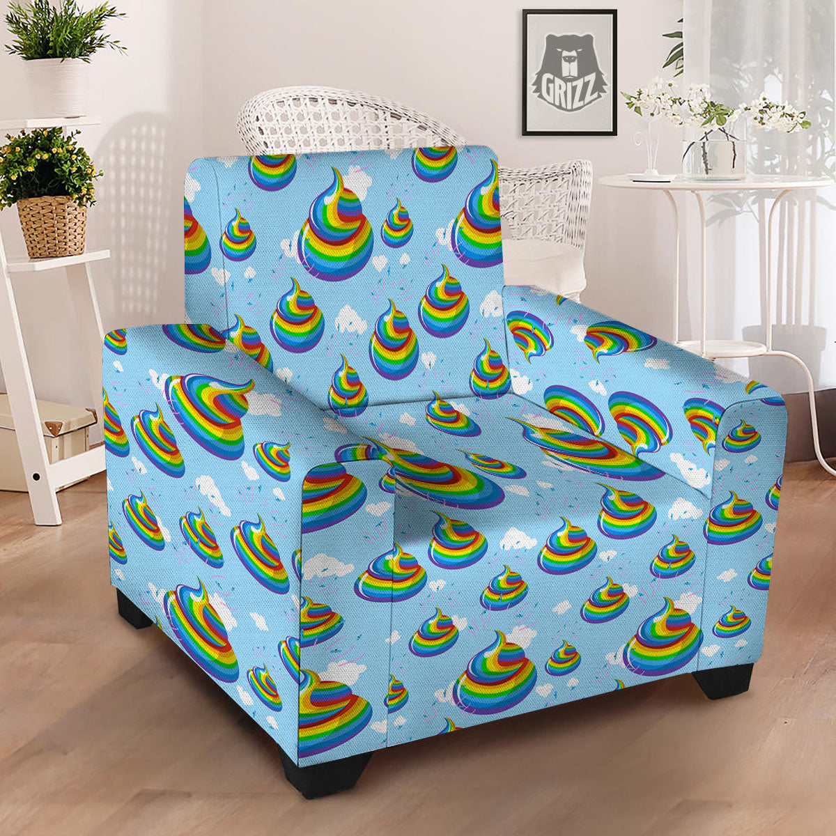 Poop Rainbow Print Pattern Armchair Slipcover-grizzshop