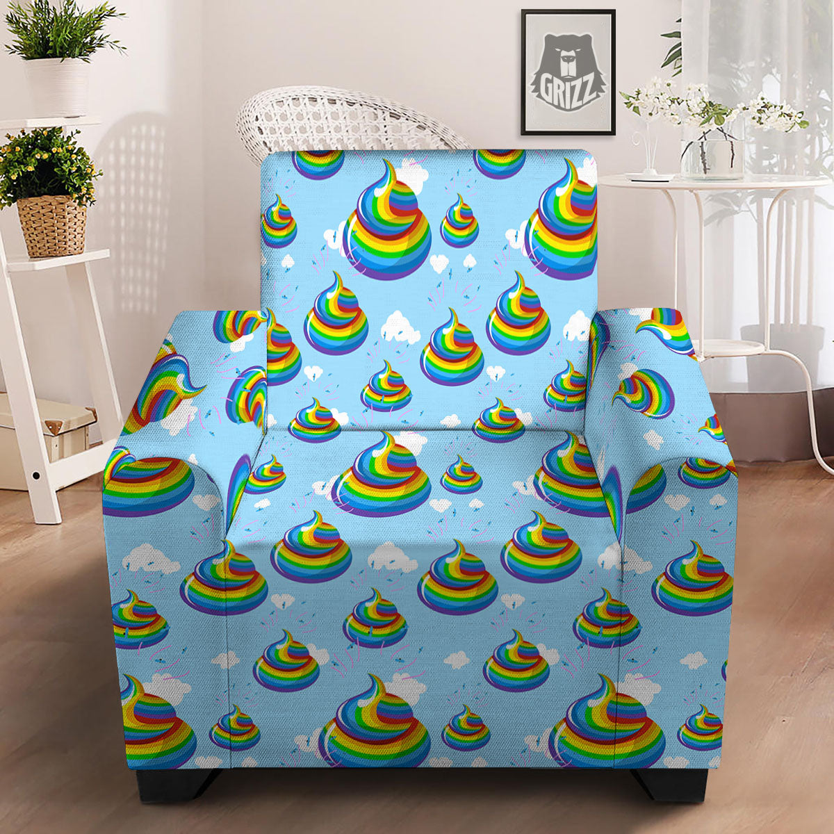 Poop Rainbow Print Pattern Armchair Slipcover-grizzshop