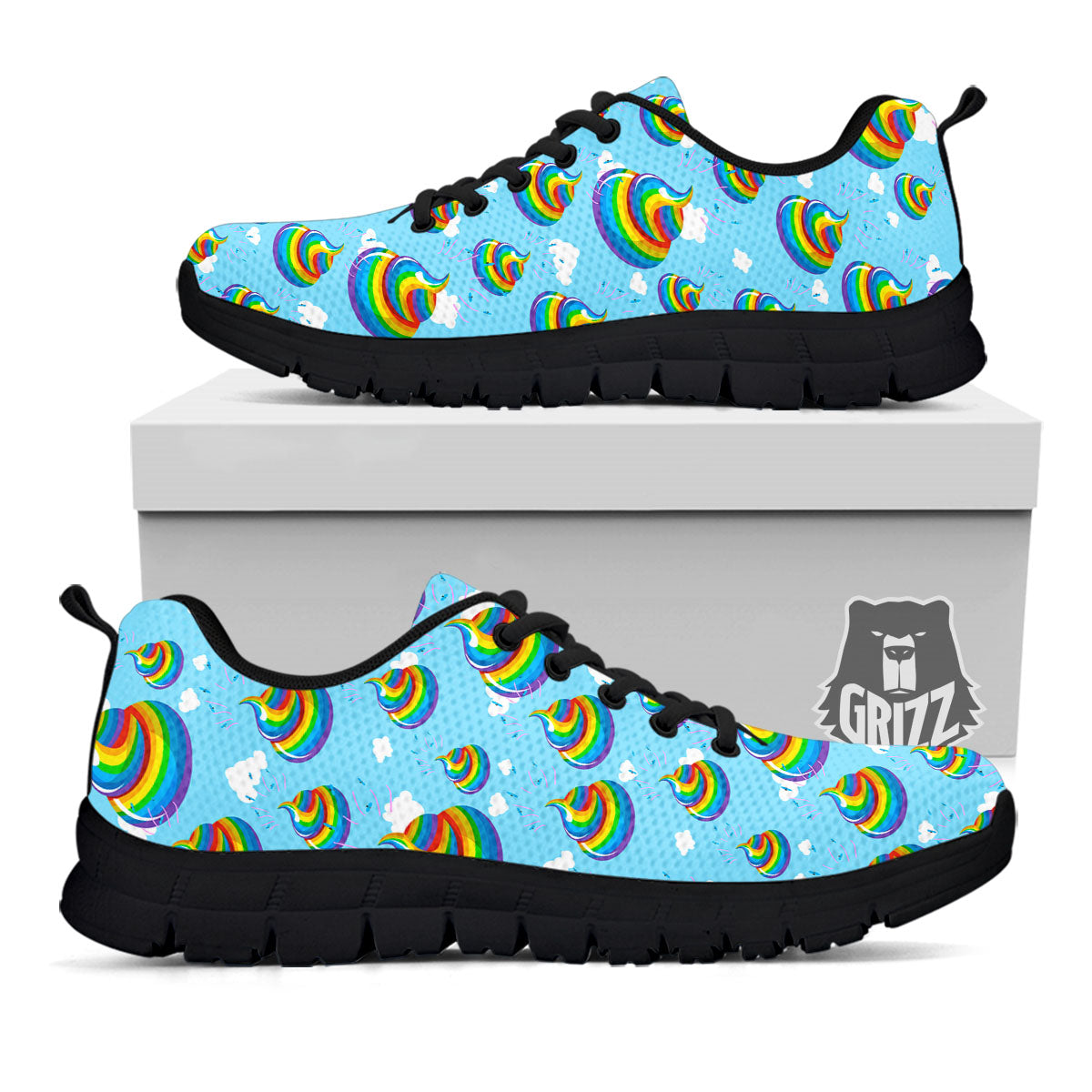 Poop Rainbow Print Pattern Black Sneaker-grizzshop