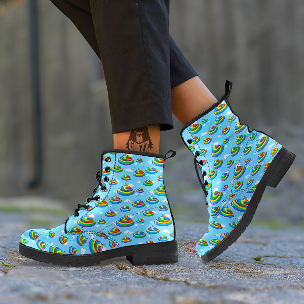 Poop Rainbow Print Pattern Leather Boots-grizzshop