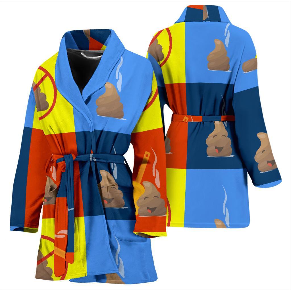 Poop Emoji Pattern Print Women Long Robe-grizzshop