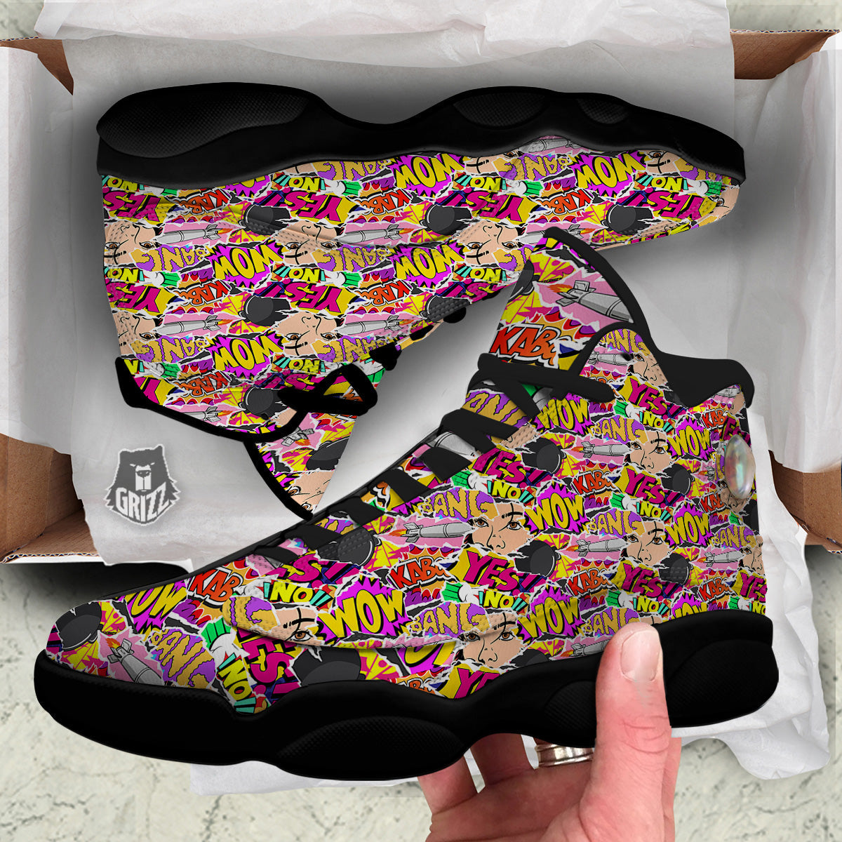 Pop Art Comics Print Pattern Black Basketball Shoes-grizzshop