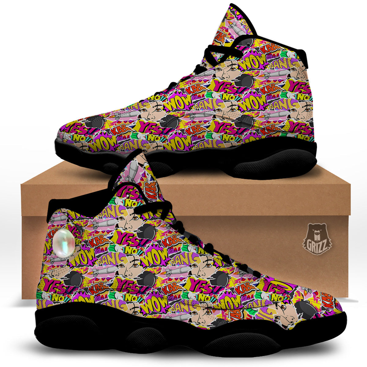 Pop Art Comics Print Pattern Black Basketball Shoes-grizzshop