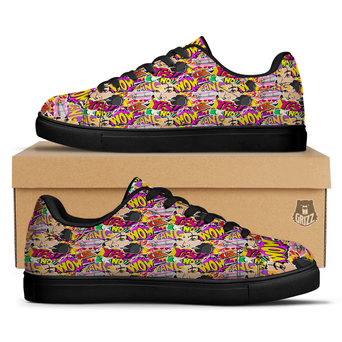 Pop Art Comics Print Pattern Black Low Top Sneakers-grizzshop