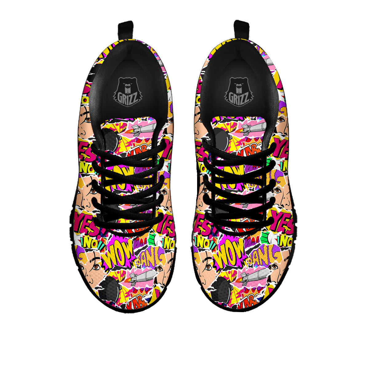 Pop Art Comics Print Pattern Black Sneaker-grizzshop