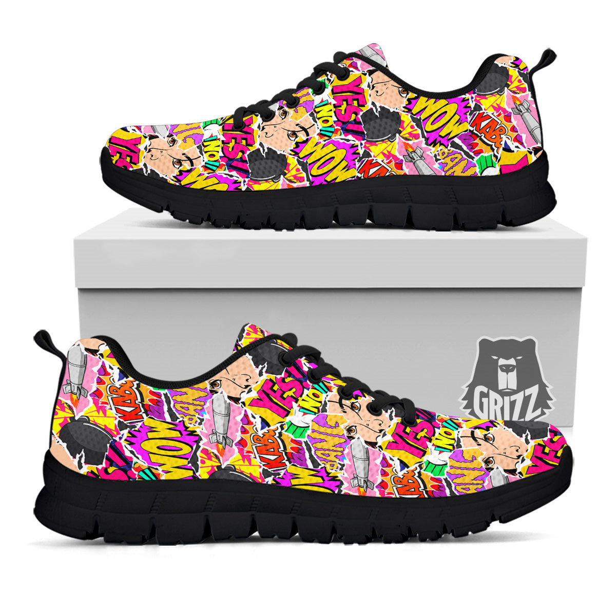 Pop Art Comics Print Pattern Black Sneaker-grizzshop