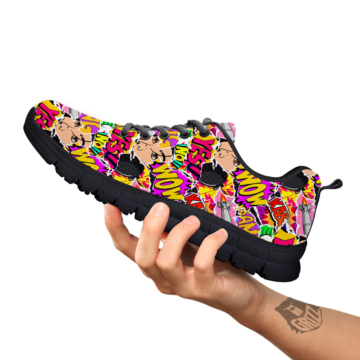 Pop Art Comics Print Pattern Black Sneaker-grizzshop