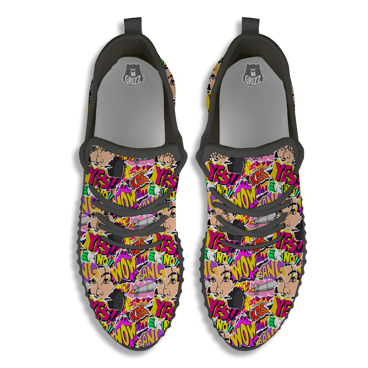 Pop Art Comics Print Pattern Black Walking Shoes-grizzshop