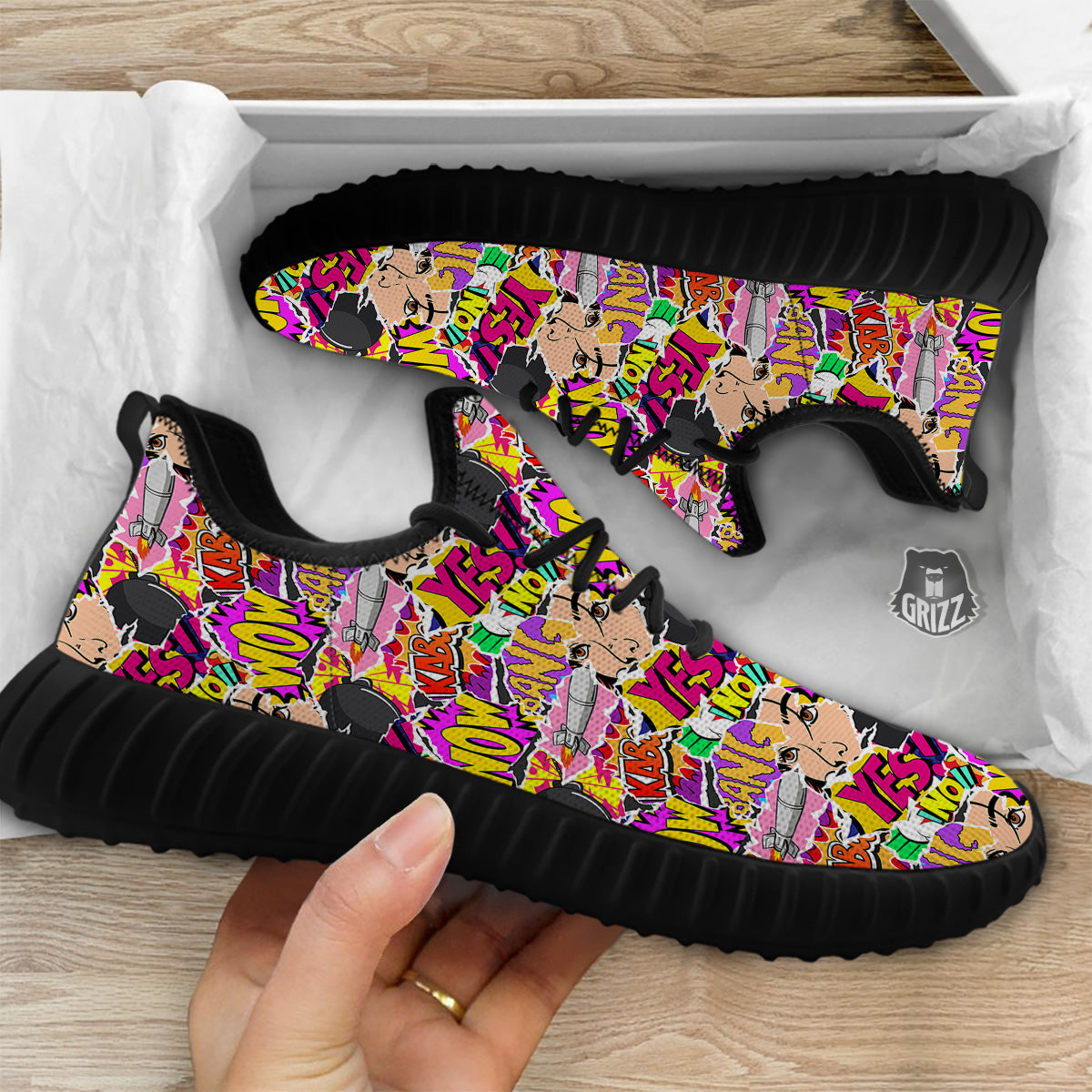 Pop Art Comics Print Pattern Black Walking Shoes-grizzshop