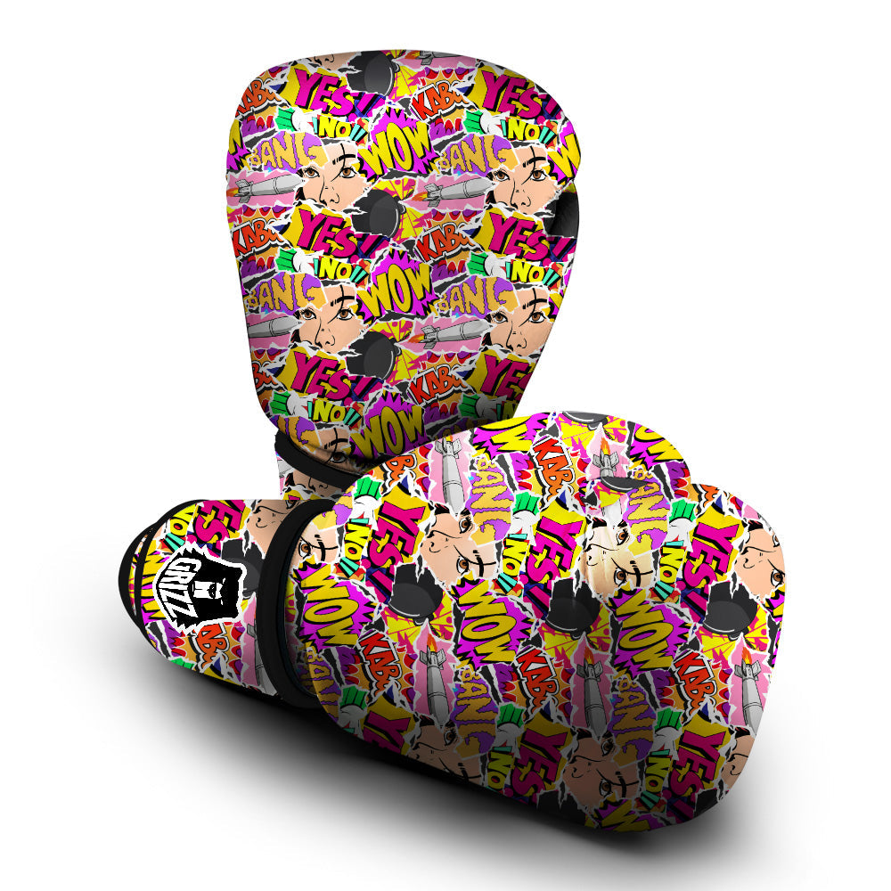 Pop Art Comics Print Pattern Boxing Gloves-grizzshop